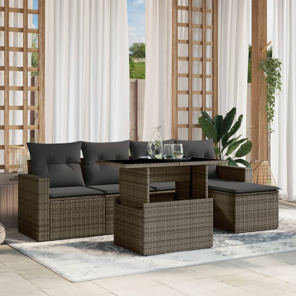 Set De Sofás De Jardín 6 Piezas Y Cojines Ratán Sintético Negro