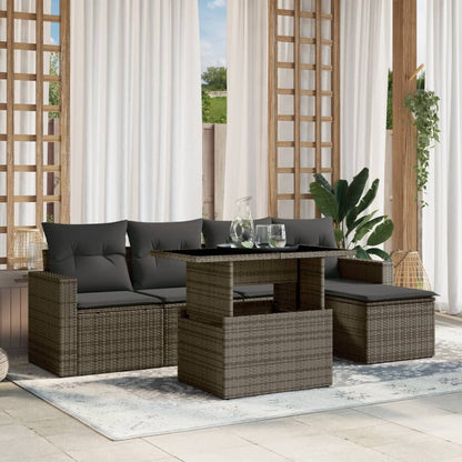 Set De Sofás De Jardín 6 Piezas Y Cojines Ratán Sintético Negro