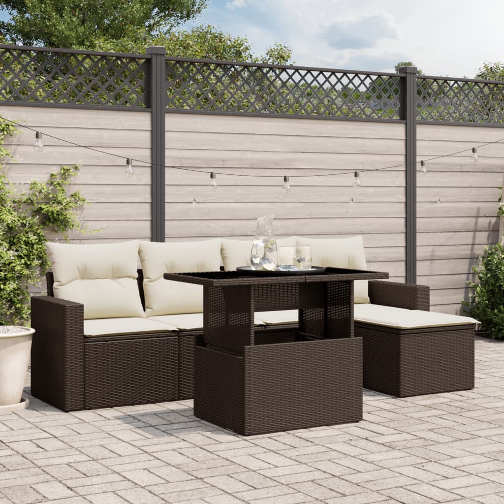 Set De Sofás De Jardín 6 Piezas Y Cojines Ratán Sintético Negro