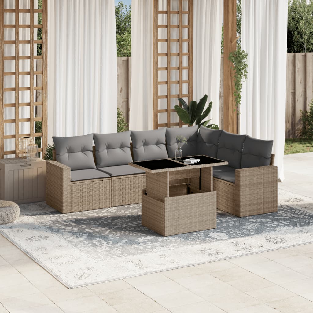 Set De Sofás De Jardín 7 Pzas Con Cojines Ratán Sintético