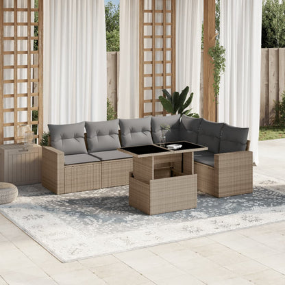 Set De Sofás De Jardín 7 Pzas Con Cojines Ratán Sintético