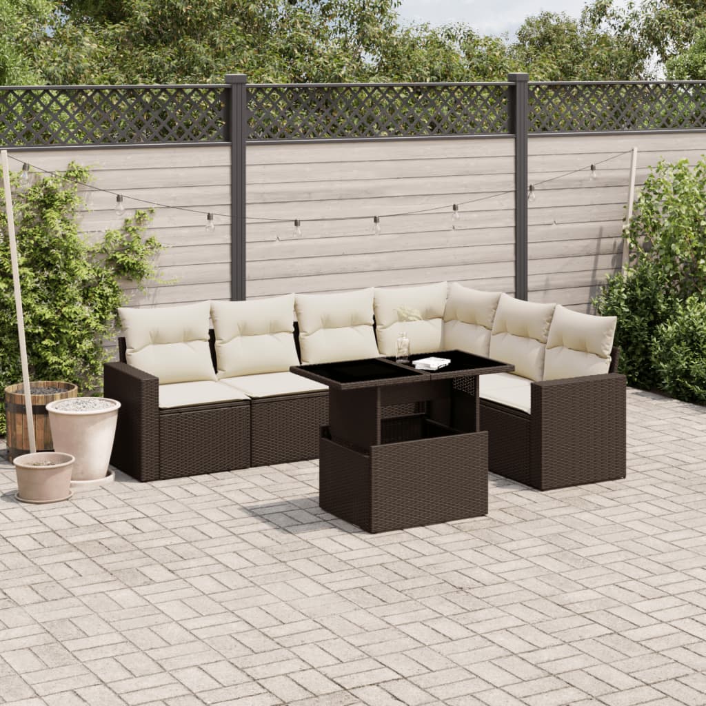 Set De Sofás De Jardín 7 Pzas Con Cojines Ratán Sintético