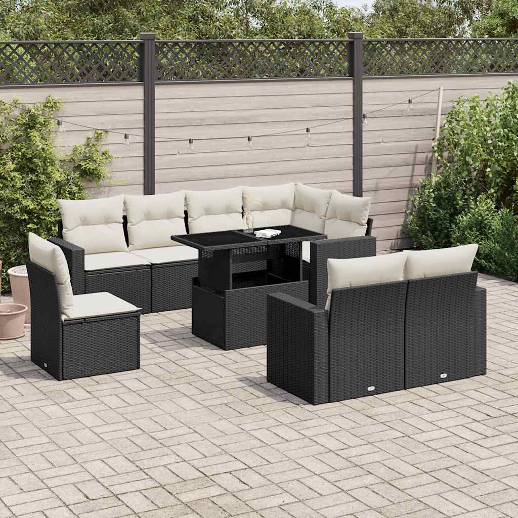 Set De Sofás De Jardín 9 Pzas Y Cojines Ratán Sintético Marrón