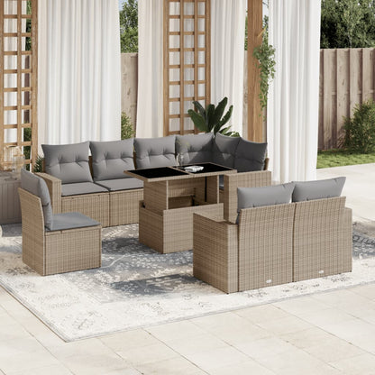 Set De Sofás De Jardín 9 Pzas Y Cojines Ratán Sintético Marrón