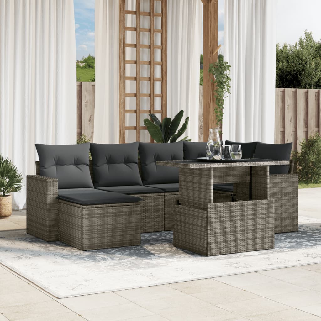 Set De Sofás De Jardín 7 Pzas Con Cojines Ratán Sintético