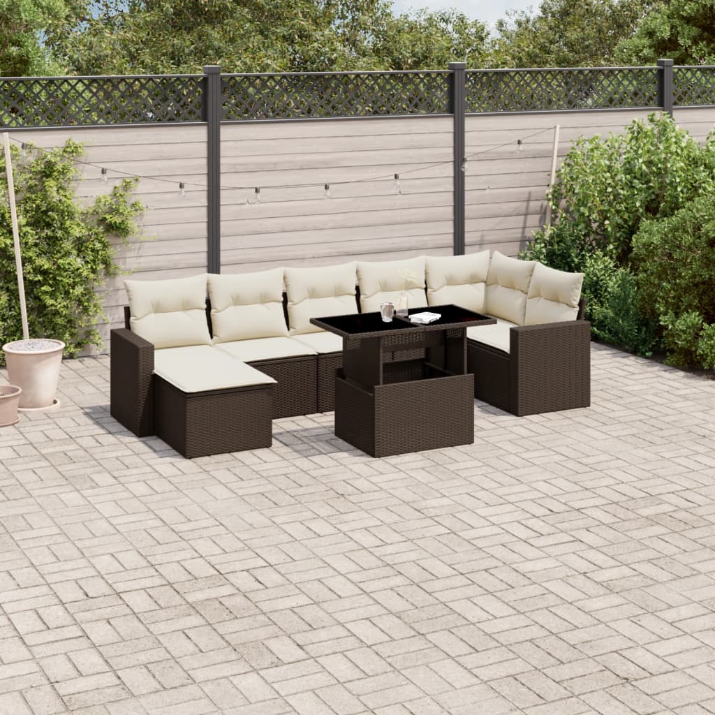 Set De Sofás De Jardín Y Cojines 8 Piezas Ratán Sintético Beige