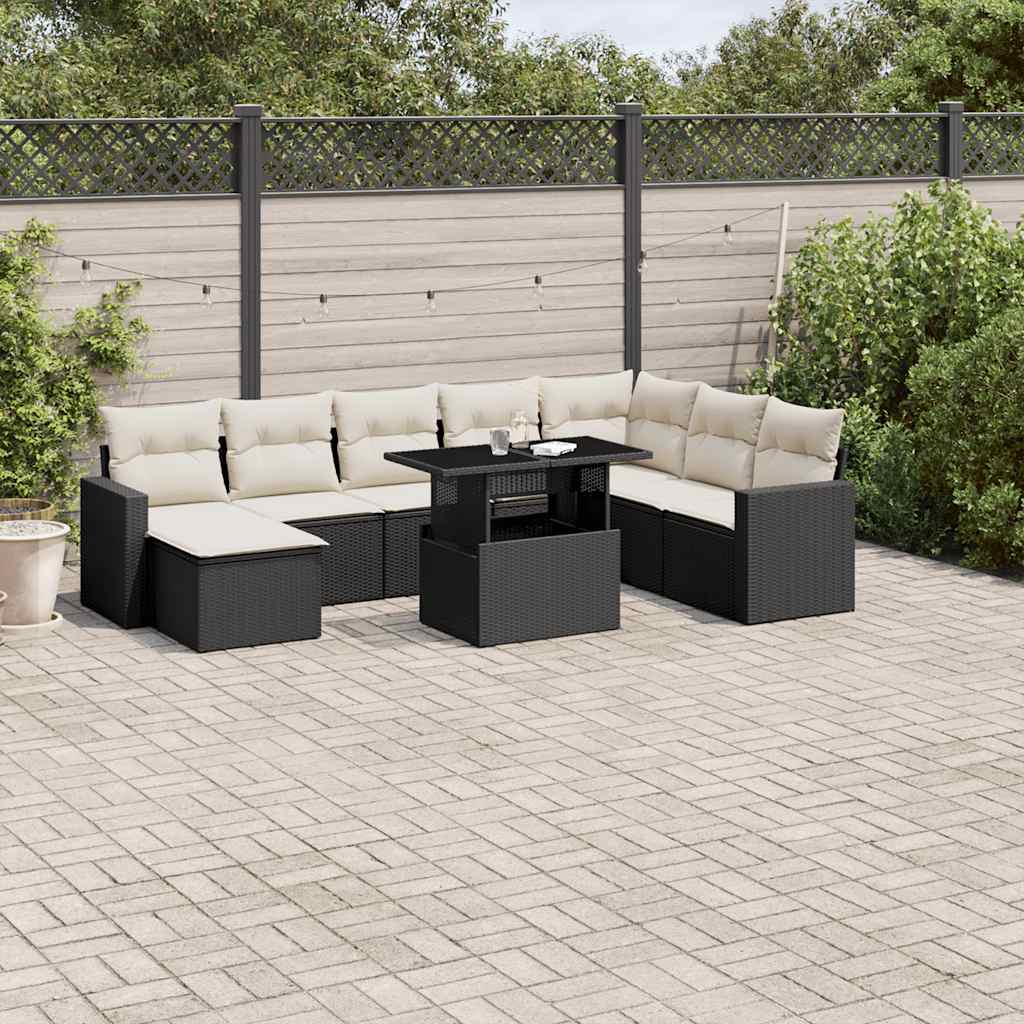 Set De Sofás De Jardín Con Cojines 9 Pzas Ratán Sintético Negro