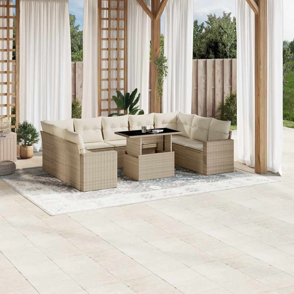 Set De Sofás De Jardín 10 Pzas Y Cojines Ratán Sintético Marrón