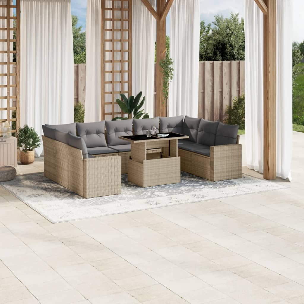 Set De Sofás De Jardín 10 Pzas Y Cojines Ratán Sintético Marrón