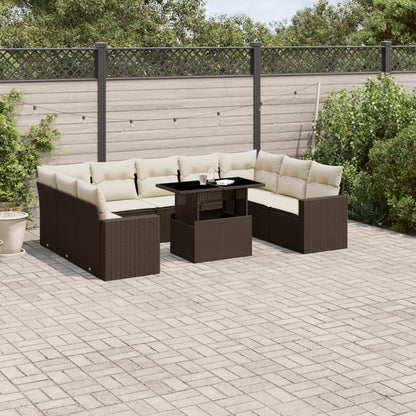 Set De Sofás De Jardín 10 Pzas Y Cojines Ratán Sintético Marrón