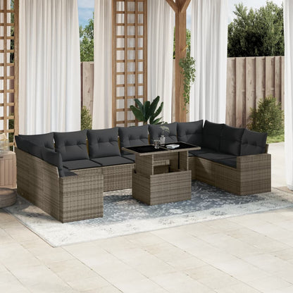 Set De Sofás De Jardín 11 Pzas Y Cojines Ratán Sintético Gris