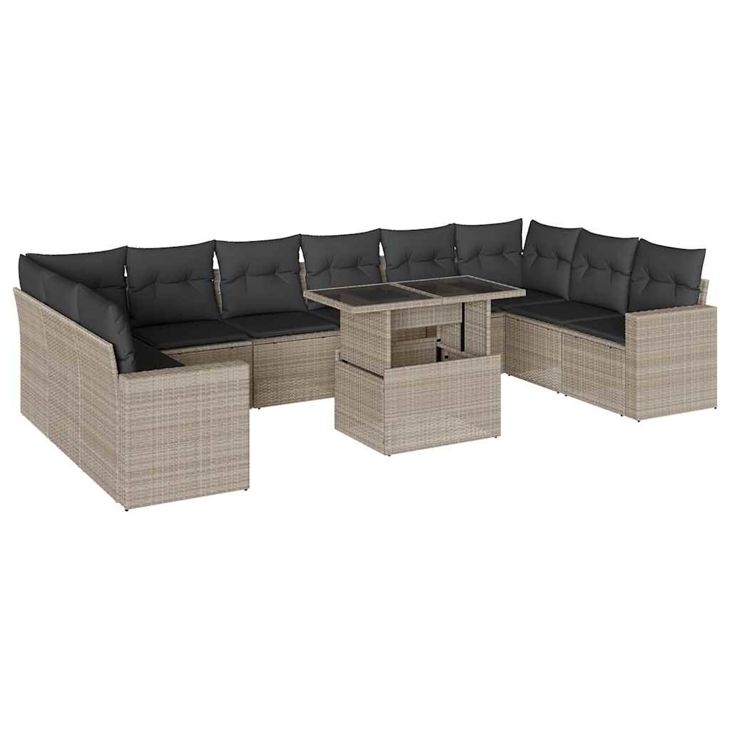 Set De Sofás De Jardín 11 Pzas Y Cojines Ratán Sintético Gris