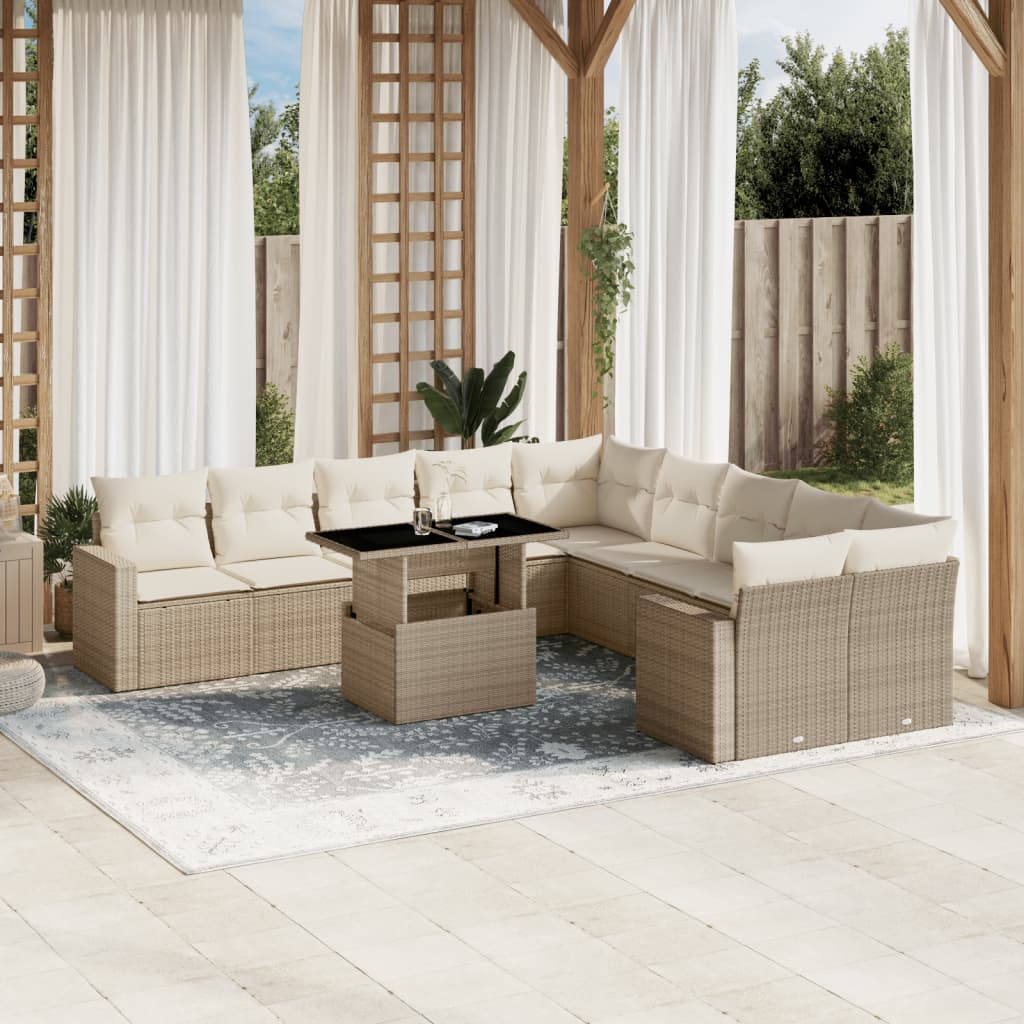 Set De Sofás De Jardín 11 Pzas Y Cojines Ratán Sintético Gris
