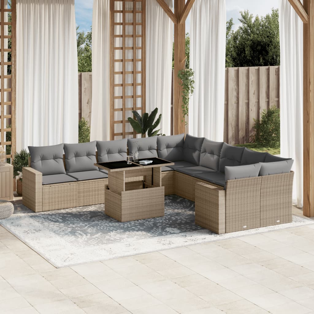 Set De Sofás De Jardín 11 Pzas Y Cojines Ratán Sintético Gris