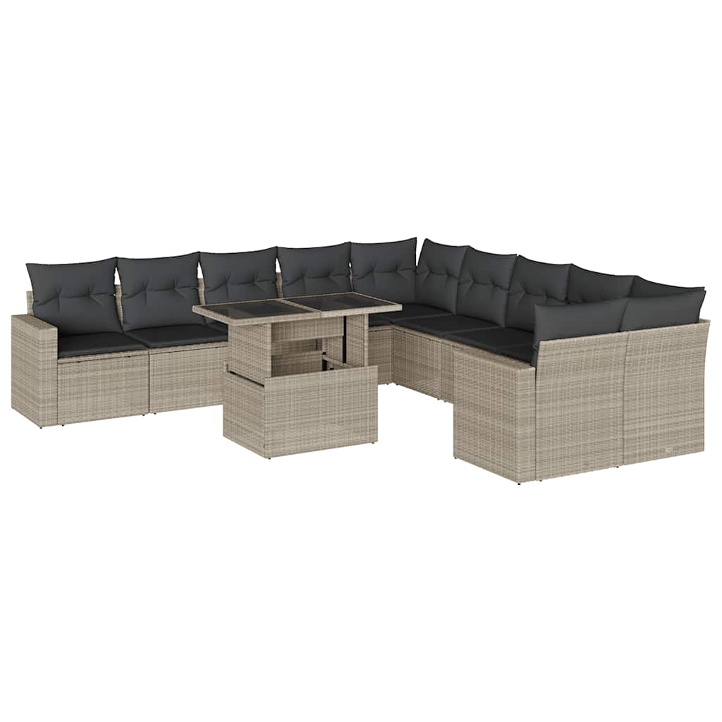Set De Sofás De Jardín 11 Pzas Y Cojines Ratán Sintético Gris
