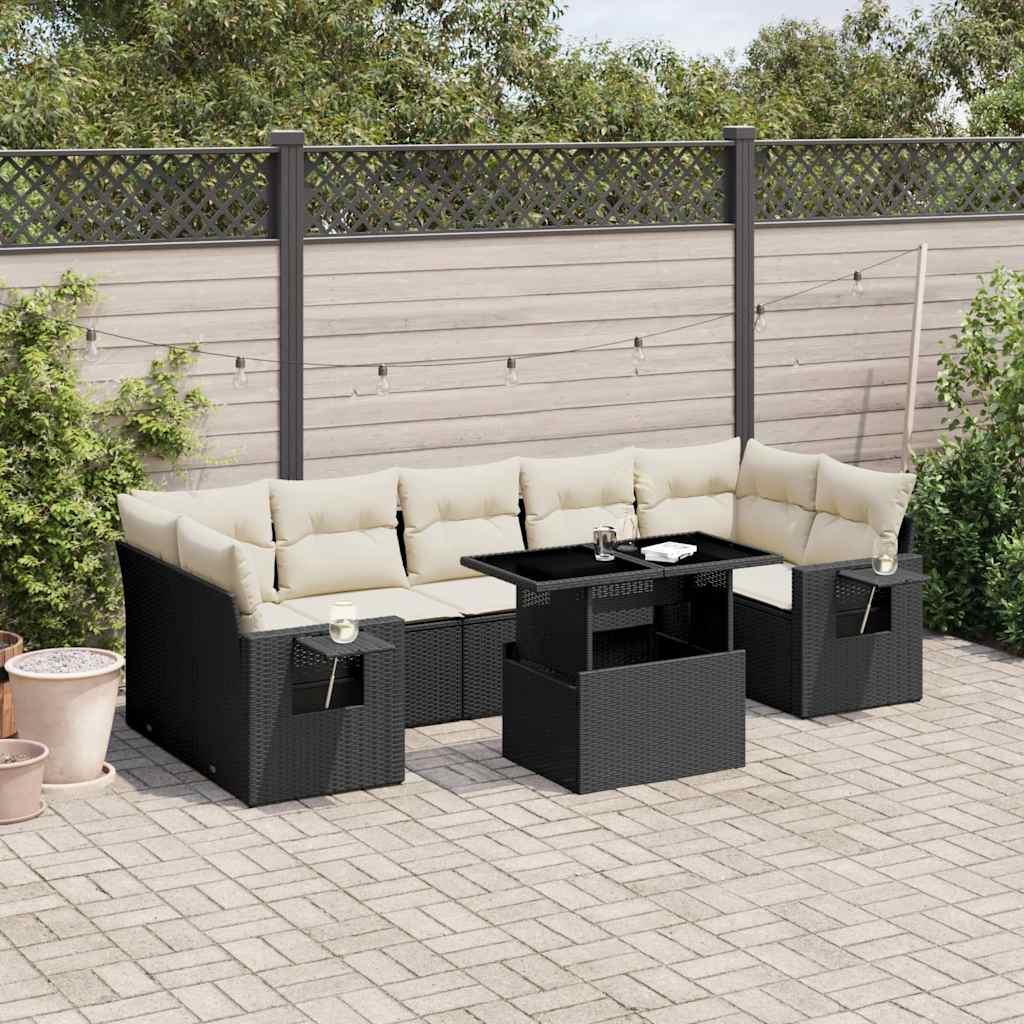 Set De Sofás De Jardín Y Cojines 8 Piezas Ratán Sintético Negro