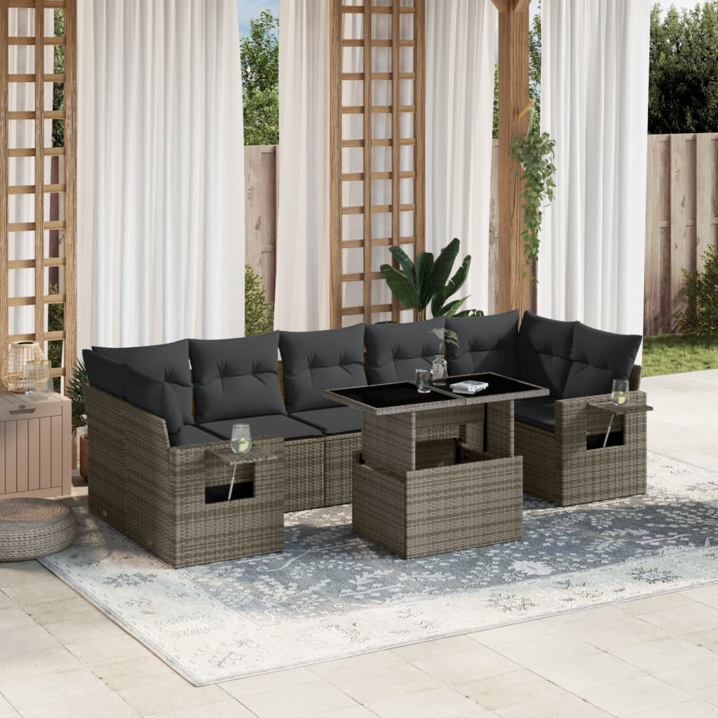Set De Sofás De Jardín Y Cojines 8 Piezas Ratán Sintético Negro