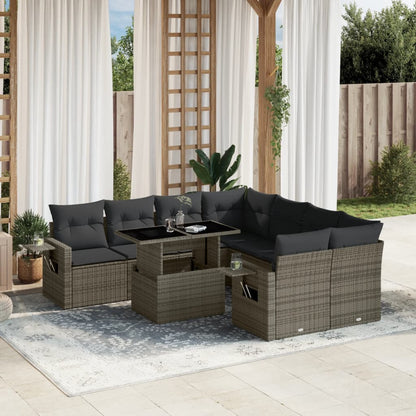 Set De Sofás De Jardín Con Cojines 9 Pzas Ratán Sintético Beige