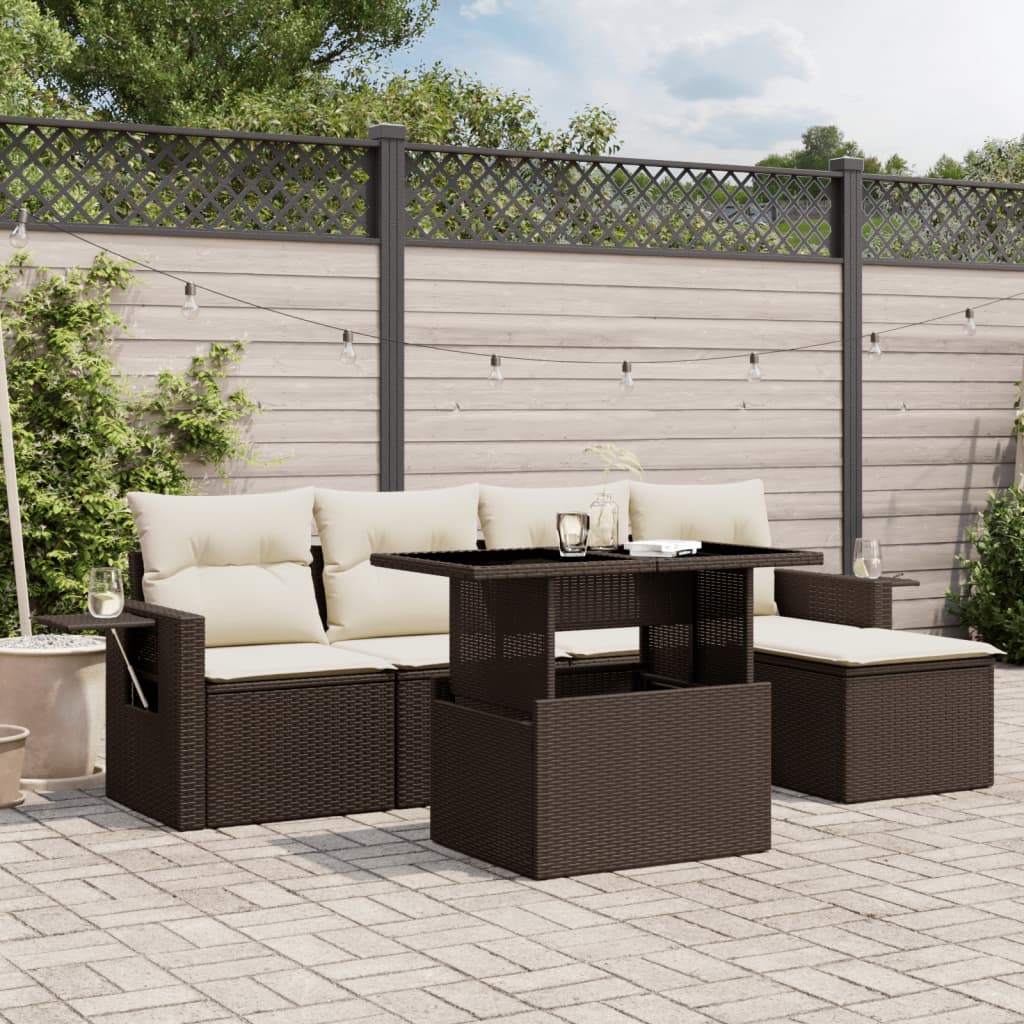 Set De Sofás De Jardín 6 Piezas Y Cojines Ratán Sintético