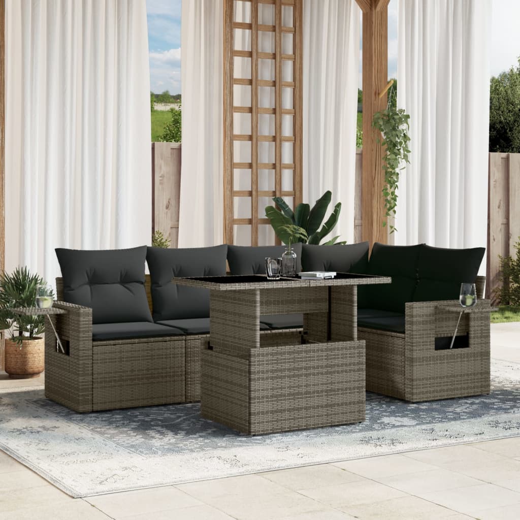 Set De Sofás De Jardín 6 Piezas Y Cojines Ratán Sintético Negro