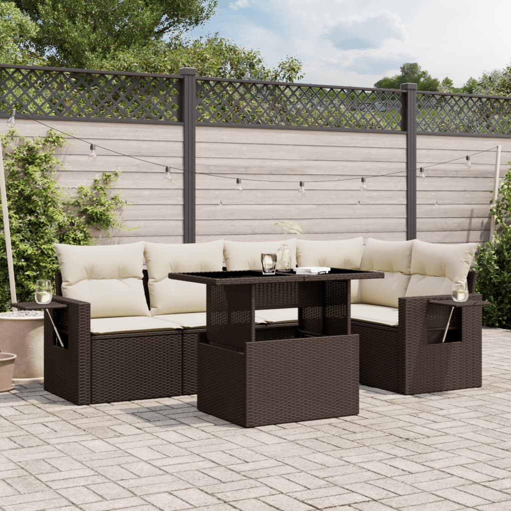 Set De Sofás De Jardín 6 Piezas Y Cojines Ratán Sintético Negro