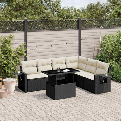 Set Sofás De Jardín 7 Piezas Y Cojines Ratán Sintético Beige