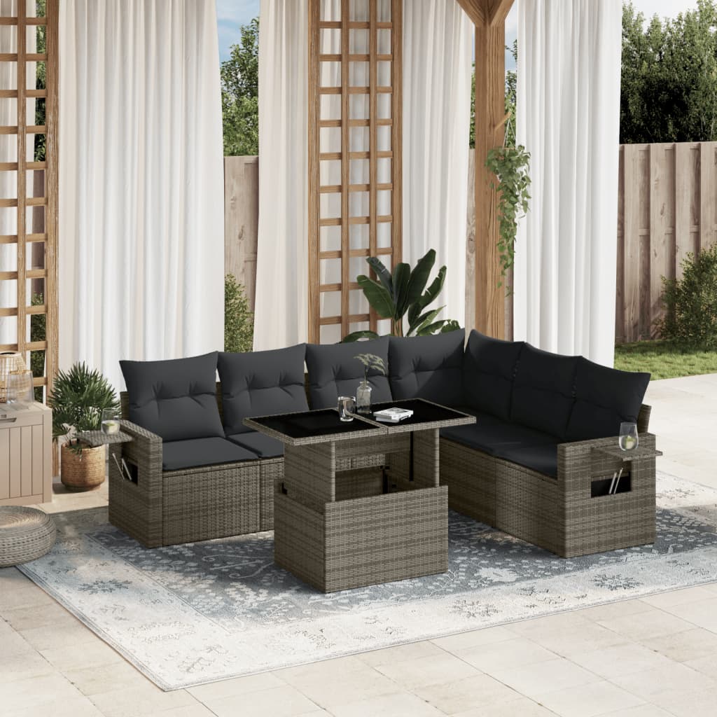 Set Sofás De Jardín 7 Piezas Y Cojines Ratán Sintético Beige