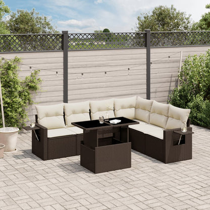 Set Sofás De Jardín 7 Piezas Y Cojines Ratán Sintético Beige