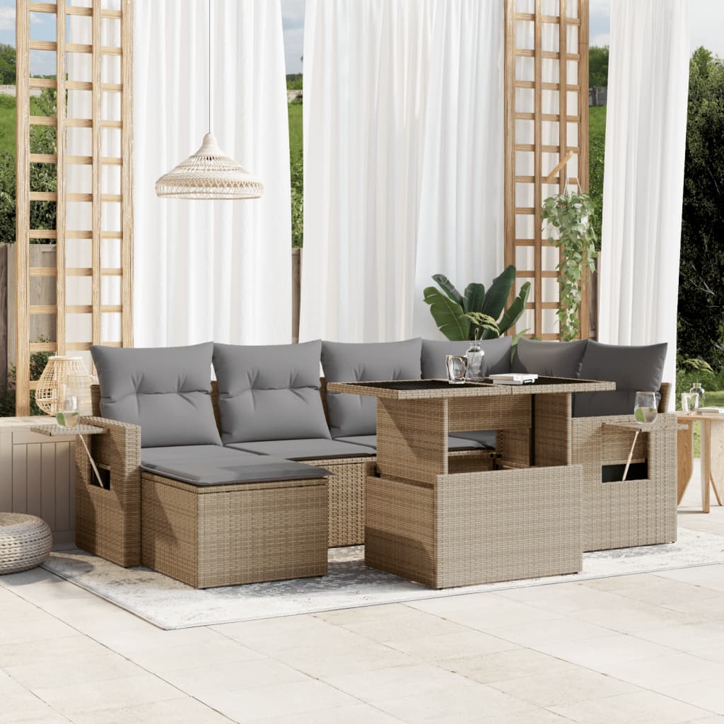 Set De Sofás De Jardín 7 Pzas Con Cojines Ratán Sintético Negro