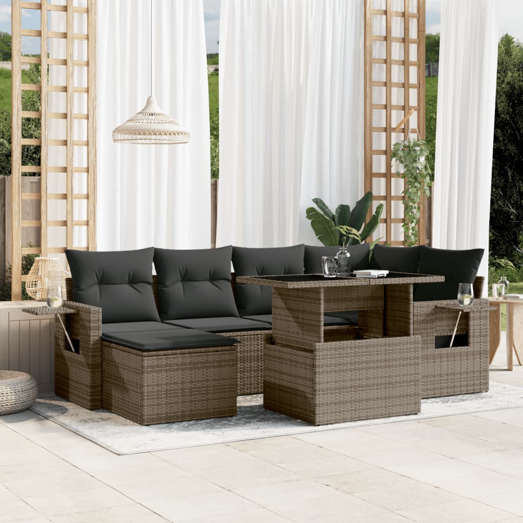 Set De Sofás De Jardín 7 Pzas Con Cojines Ratán Sintético Negro