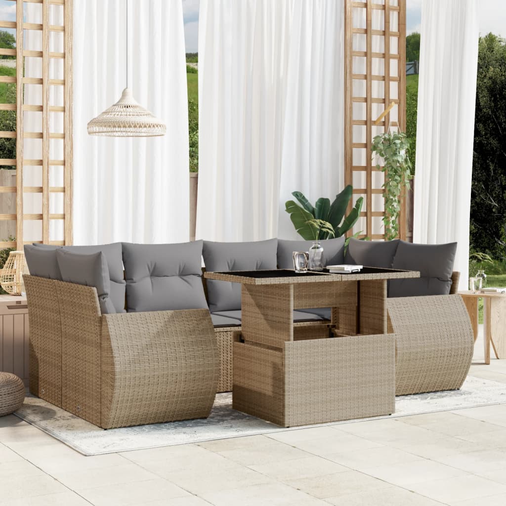 Set De Sofás De Jardín 7 Pzas Con Cojines Ratán Sintético Negro