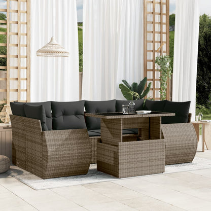 Set De Sofás De Jardín 7 Pzas Con Cojines Ratán Sintético Negro