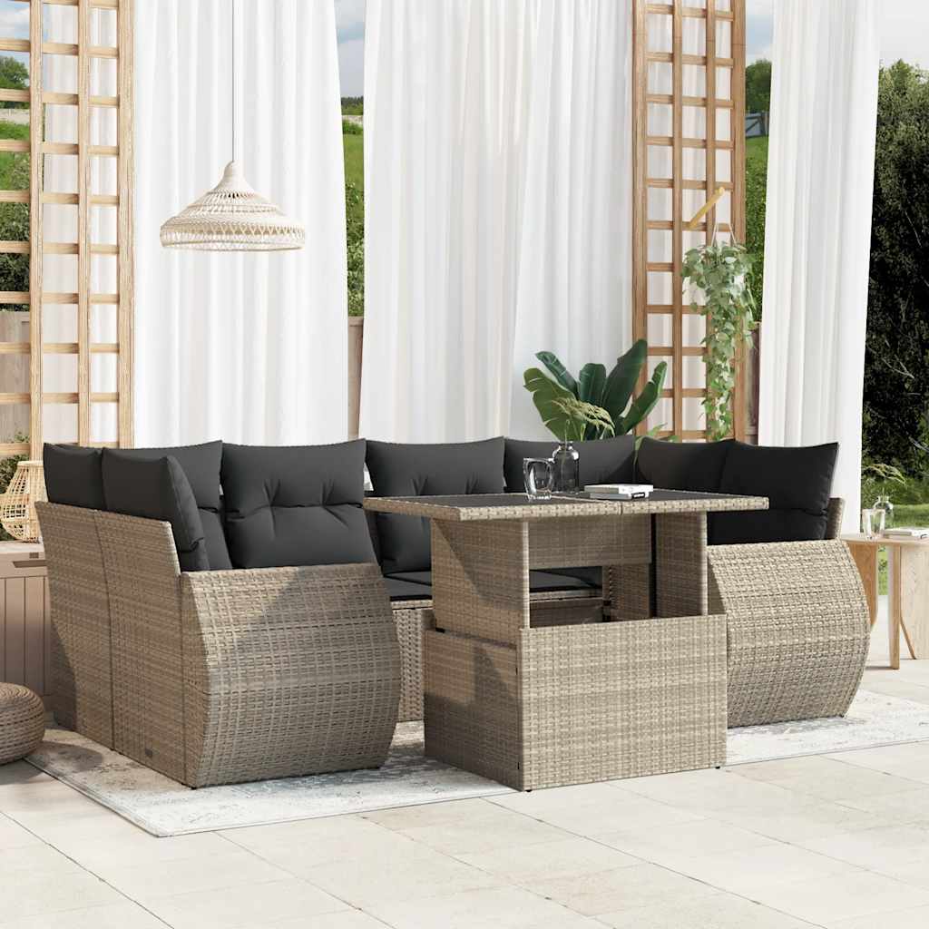 Set De Sofás De Jardín 7 Pzas Con Cojines Ratán Sintético Negro