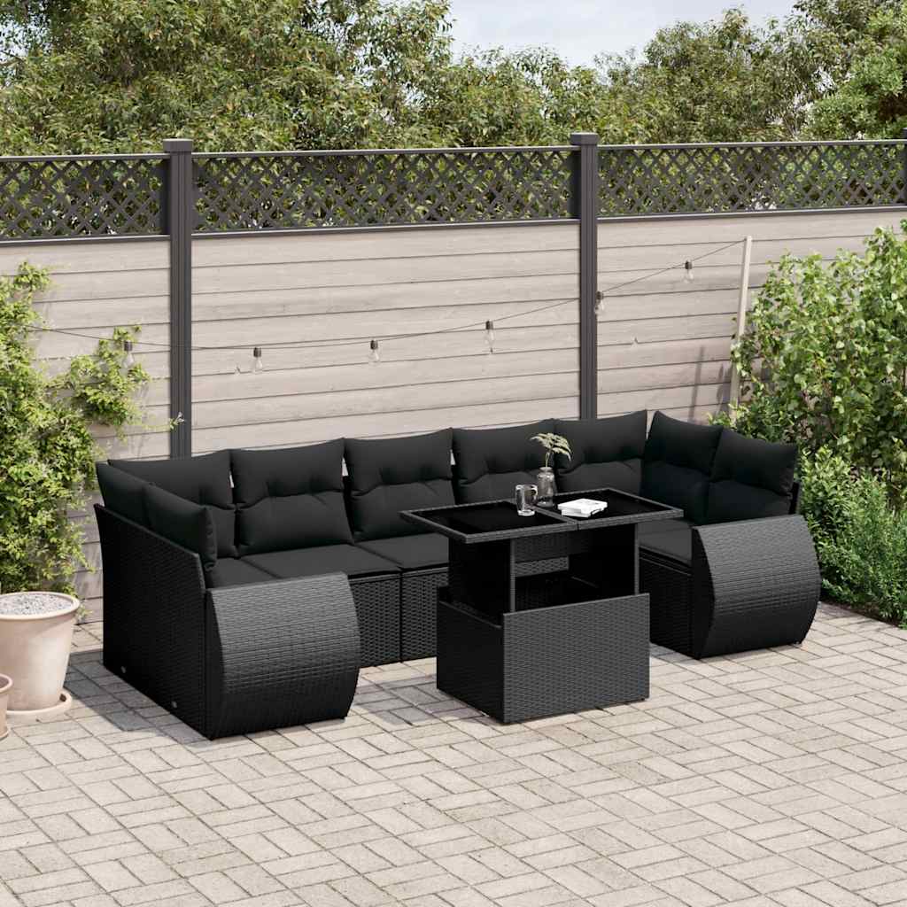 Set Sofás De Jardín 8 Piezas Y Cojines Ratán Sintético Marrón