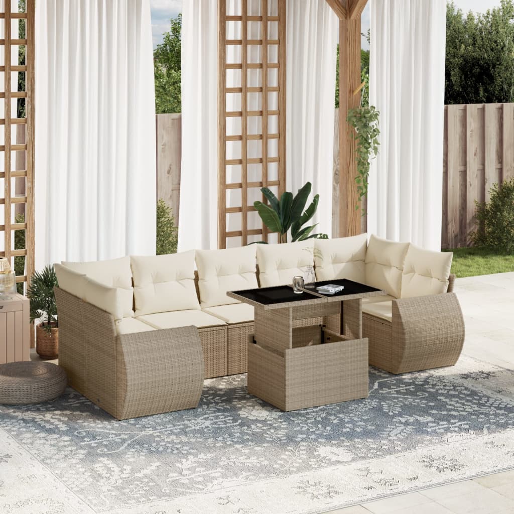 Set Sofás De Jardín 8 Piezas Y Cojines Ratán Sintético Marrón