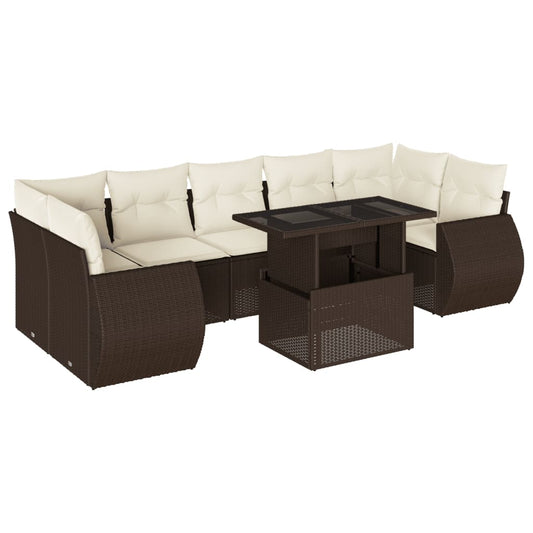 Set Sofás De Jardín 8 Piezas Y Cojines Ratán Sintético Marrón