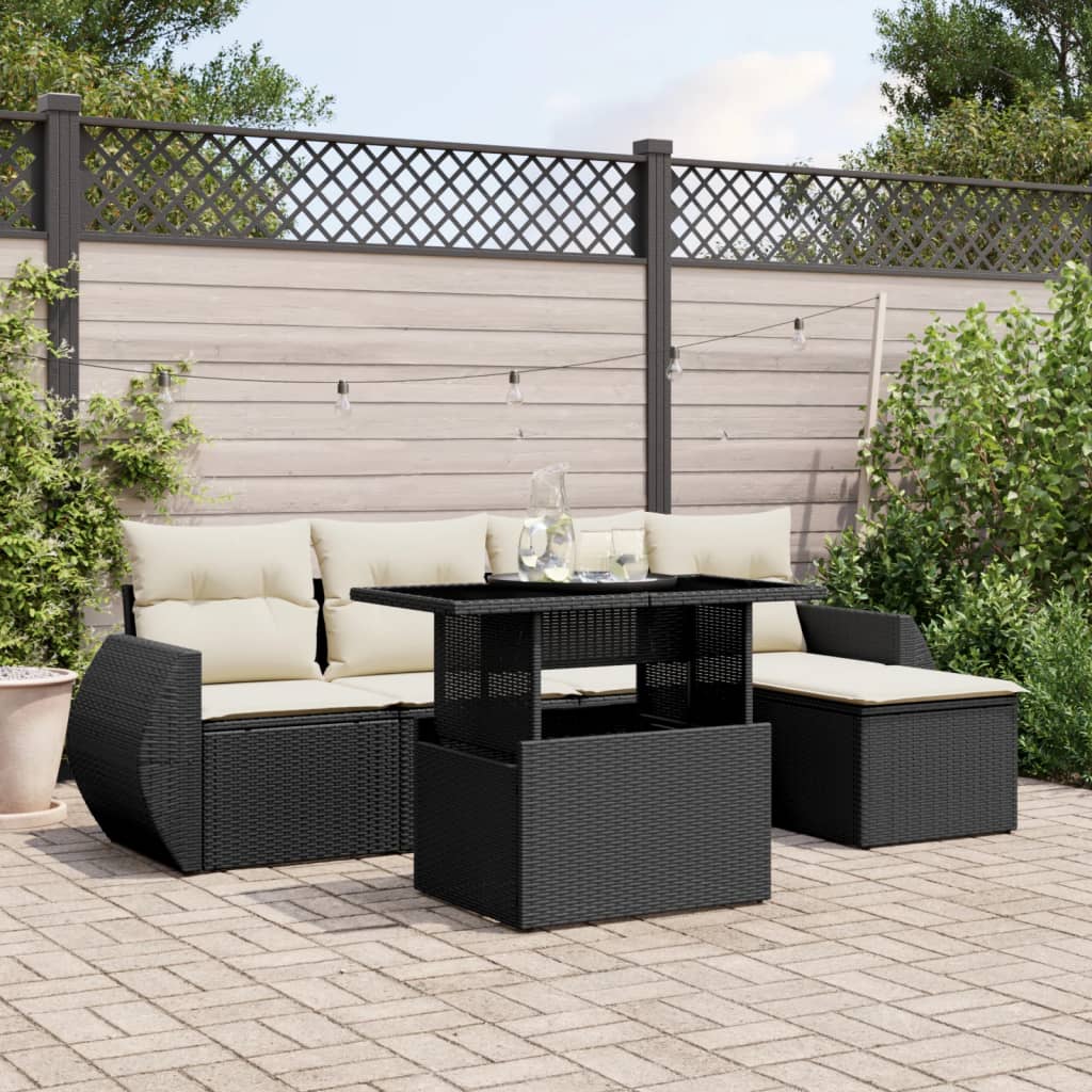 Set Sofás De Jardín 6 Piezas Y Cojines Ratán Sintético Marrón