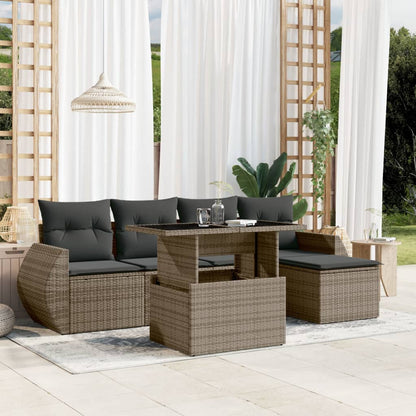 Set Sofás De Jardín 6 Piezas Y Cojines Ratán Sintético Marrón