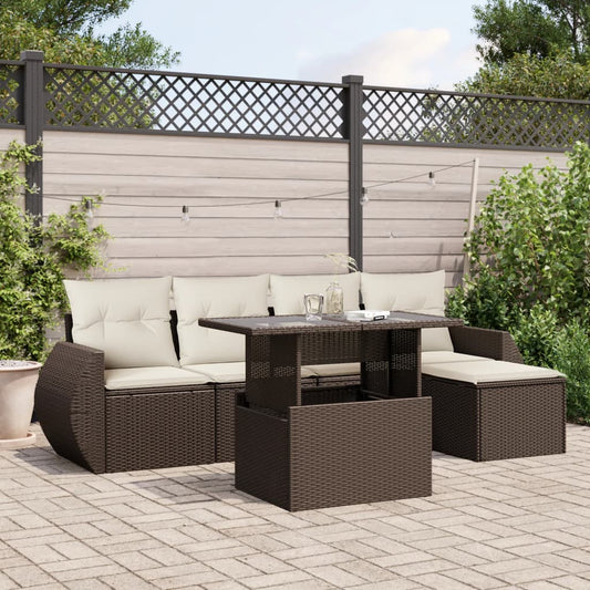 Set Sofás De Jardín 6 Piezas Y Cojines Ratán Sintético Marrón