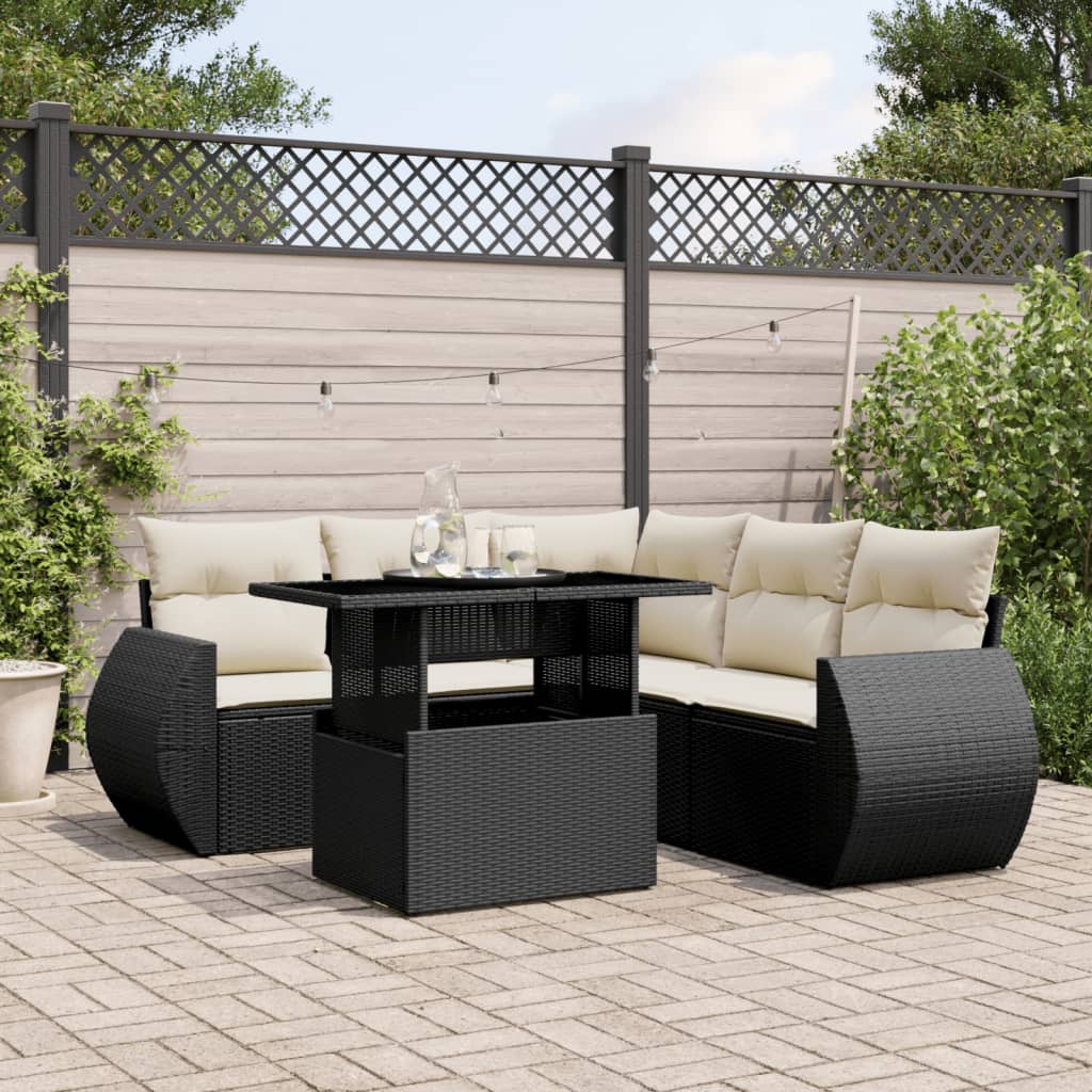 Set Sofás De Jardín 6 Piezas Y Cojines Ratán Sintético Marrón