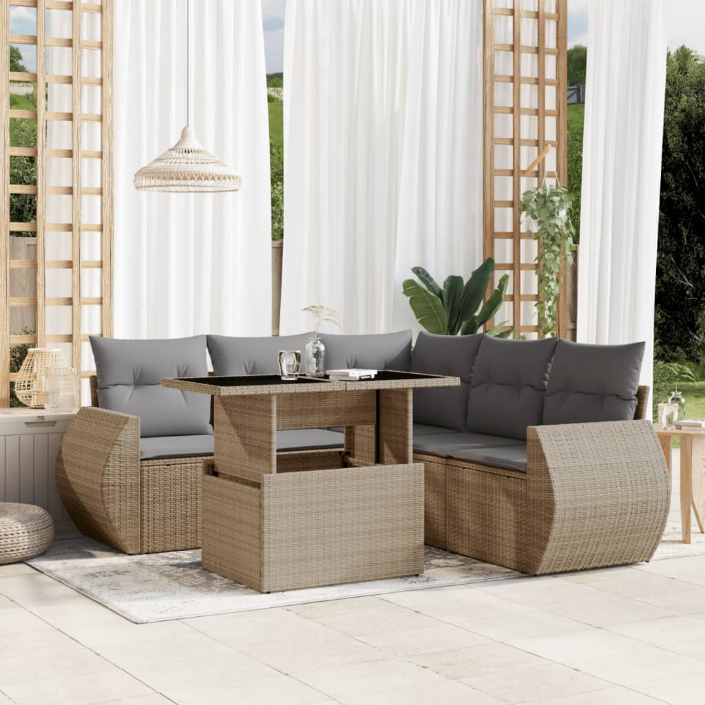Set Sofás De Jardín 6 Piezas Y Cojines Ratán Sintético Marrón