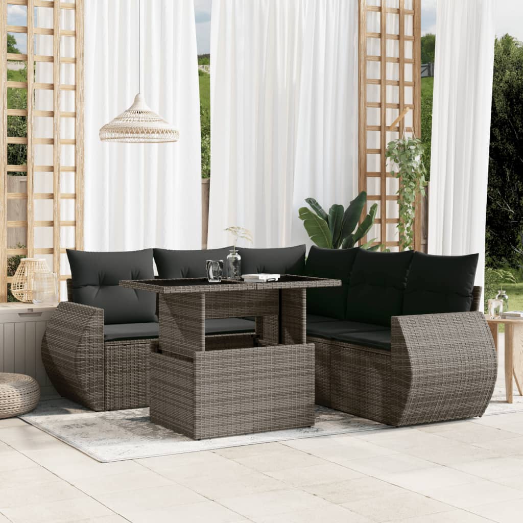 Set Sofás De Jardín 6 Piezas Y Cojines Ratán Sintético Marrón