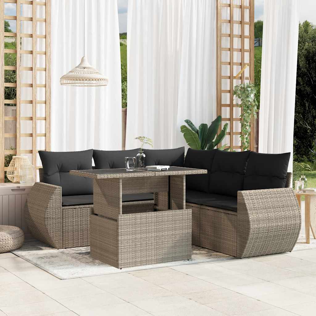Set Sofás De Jardín 6 Piezas Y Cojines Ratán Sintético Marrón