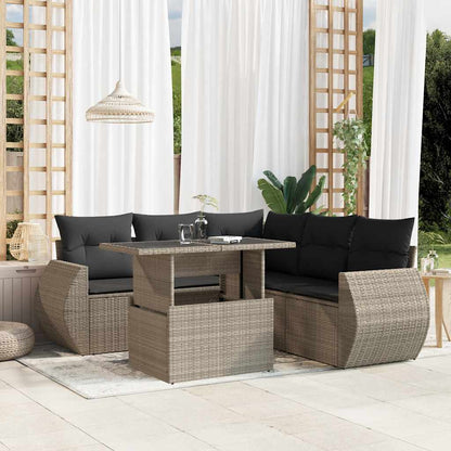 Set Sofás De Jardín 6 Piezas Y Cojines Ratán Sintético Marrón