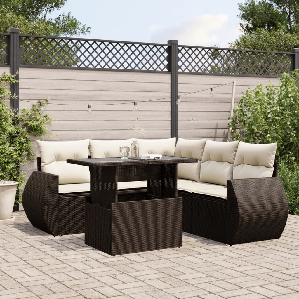 Set Sofás De Jardín 6 Piezas Y Cojines Ratán Sintético Marrón