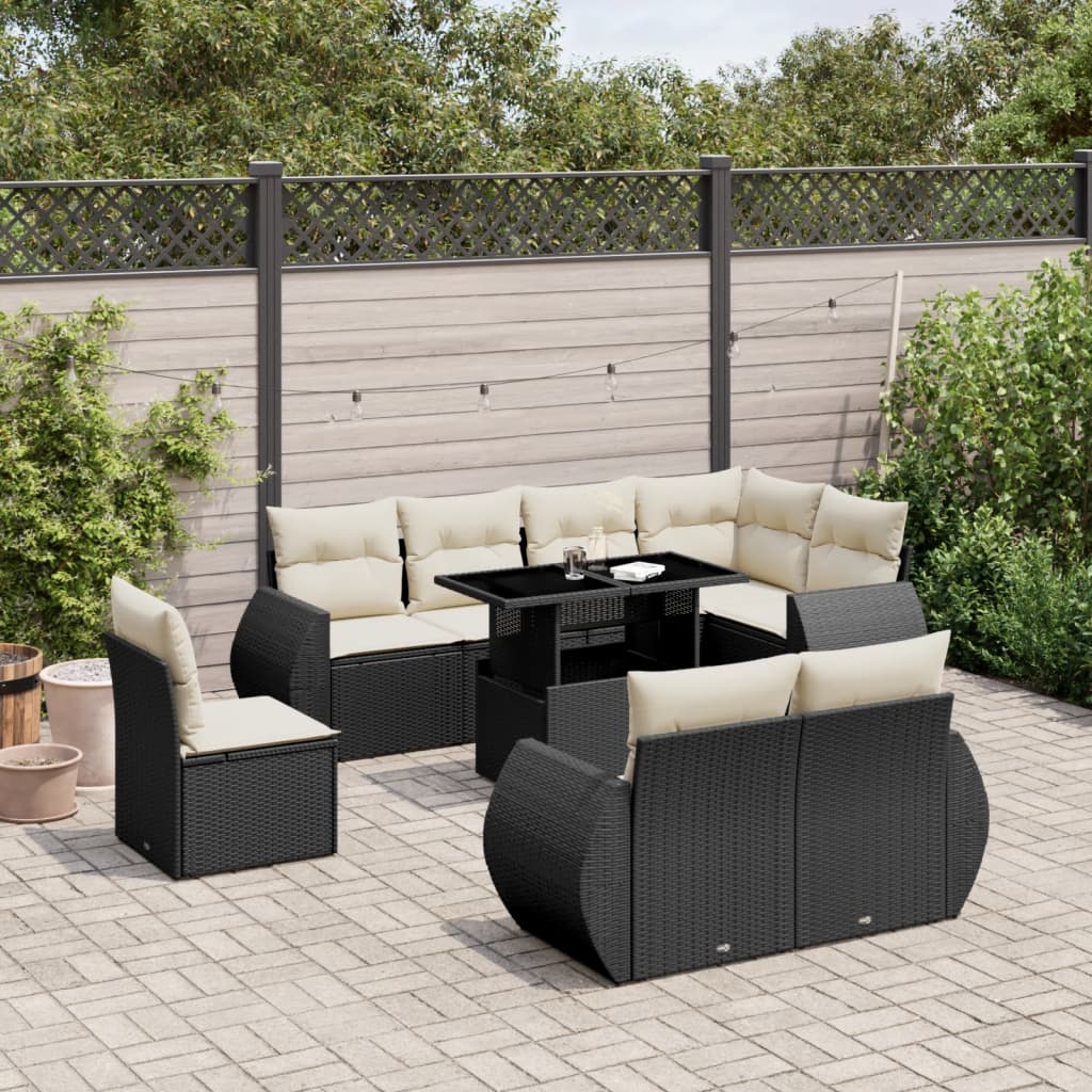 Set De Sofás De Jardín 9 Pzas Y Cojines Ratán Sintético Marrón
