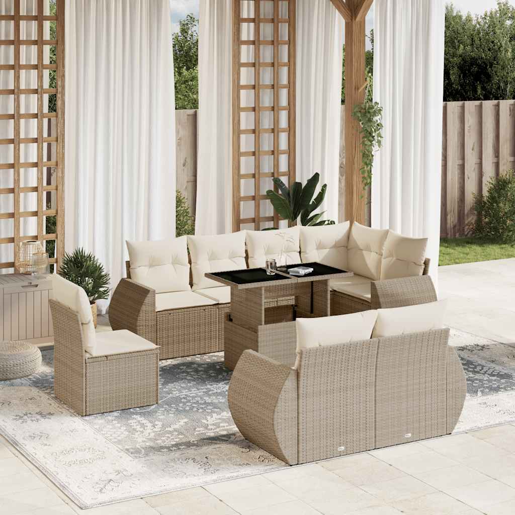Set De Sofás De Jardín 9 Pzas Y Cojines Ratán Sintético Marrón