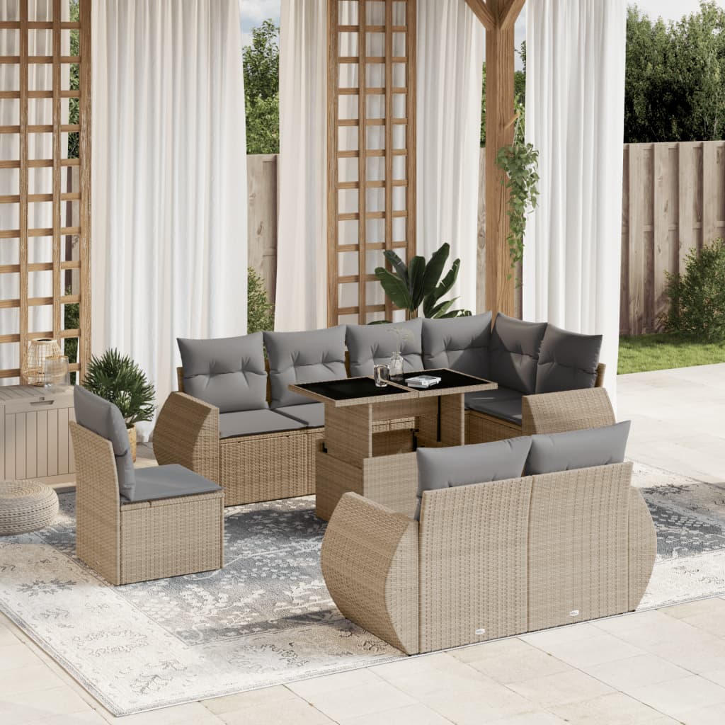 Set De Sofás De Jardín 9 Pzas Y Cojines Ratán Sintético Marrón