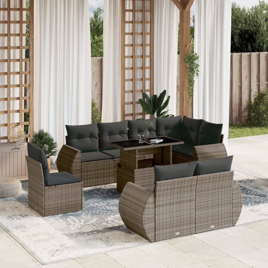 Set De Sofás De Jardín 9 Pzas Y Cojines Ratán Sintético Marrón