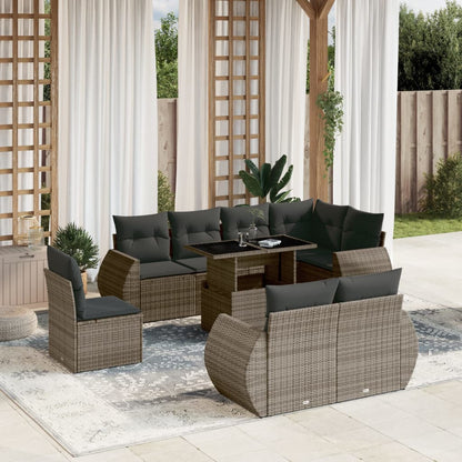 Set De Sofás De Jardín 9 Pzas Y Cojines Ratán Sintético Marrón